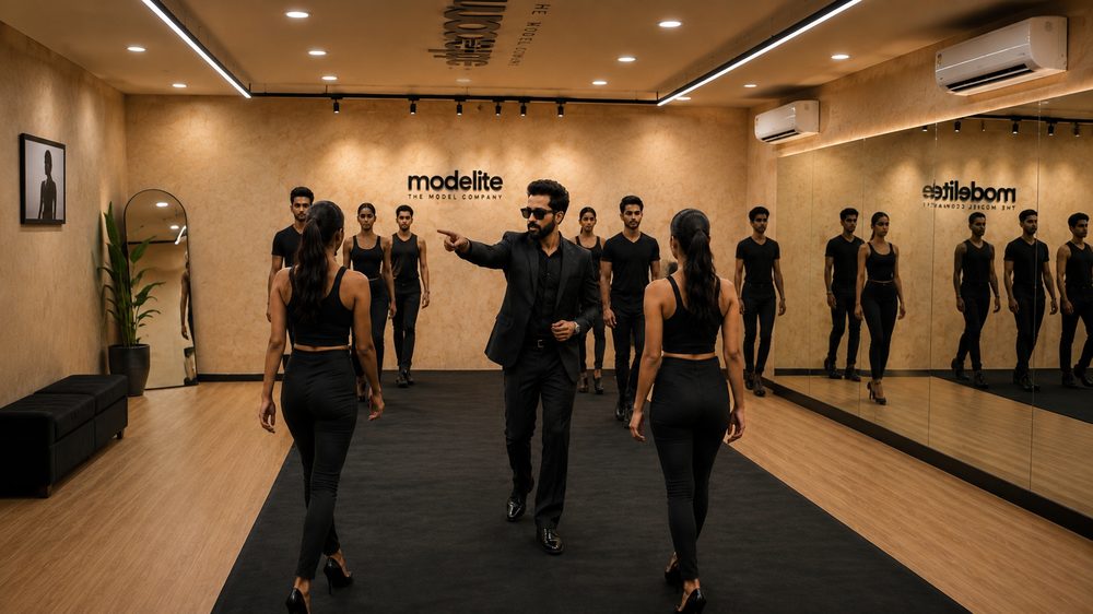 Ramp walk practice at MODELITE modelling academy