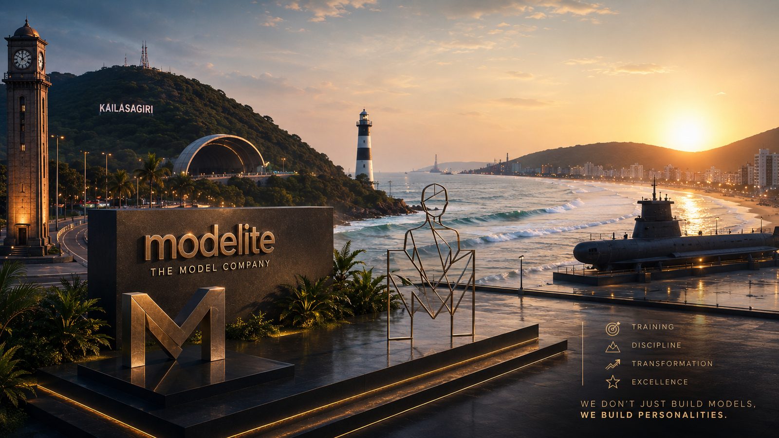 Visakhapatnam (Vizag) skyline at sunset — MODELITE THE MODEL COMPANY, City of Destiny